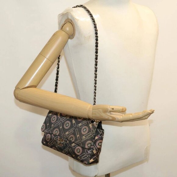 CHANEL Lip Chain Turn Lock Shoulder Bag Satin Black CC Auth - Picture 1 of 15
